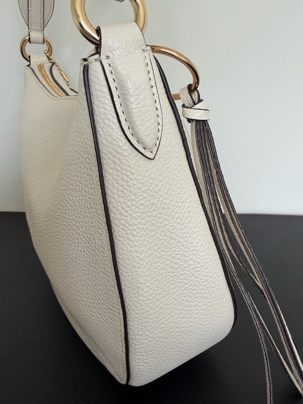 Coach Sutton 52548 Pebbled Leather Hobo Shoulder Bag Chalk Gold Tassel - Picture 8 of 12